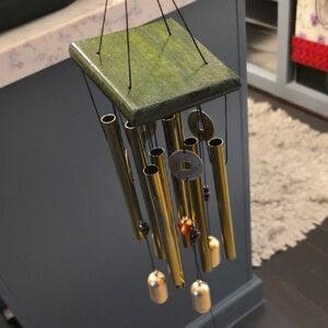 Brass Tone Decorative Wind Chime - Green Top